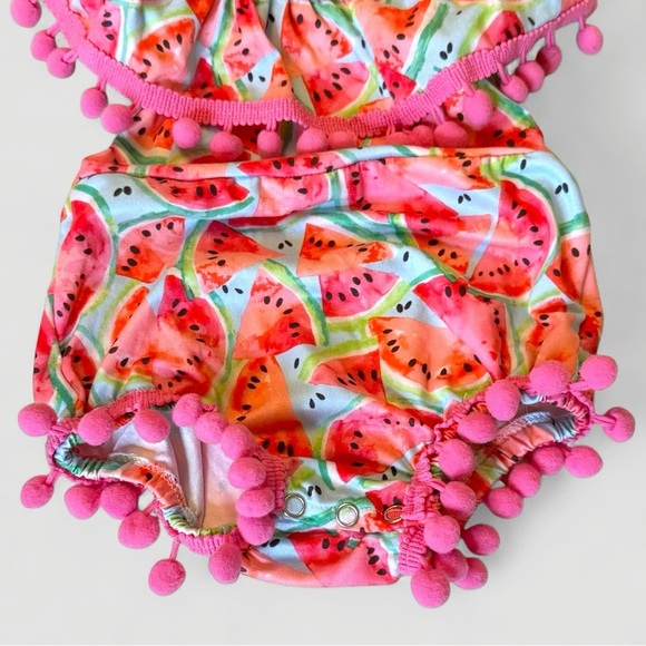 Clover Cottage Baby Boutique Watermelon Pom Pom Baby Girls Romper 0-6M NWOT - Picture 3 of 7